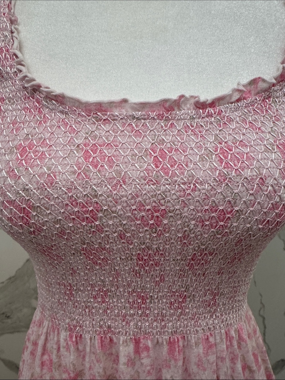 LoveShackFancy Chesie Pink Floral Smocked Maxi Dress Ruffle Straps Rosebud Print - Picture 5 of 10